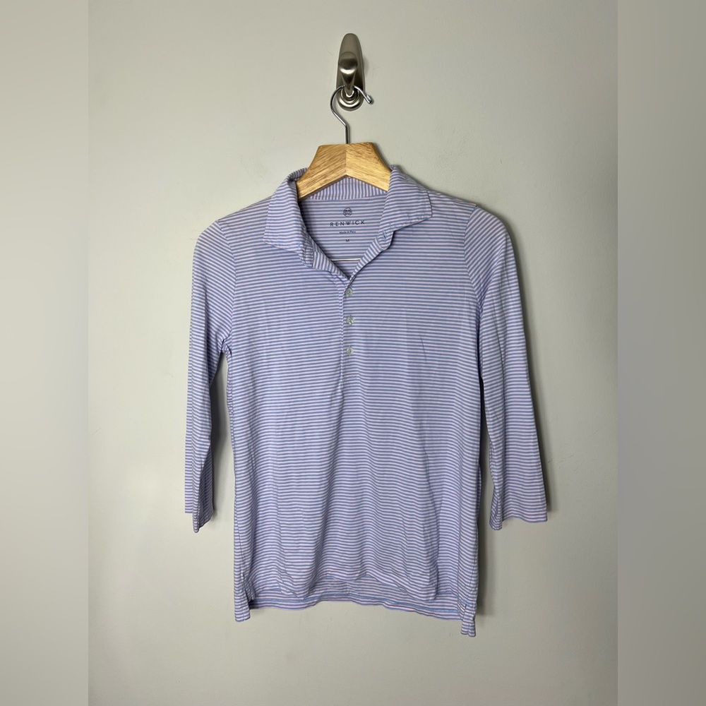 Renwick Pima Cotton Striped Polo 3/4 Sleeve Polo Golf Shirt Size Medium 942